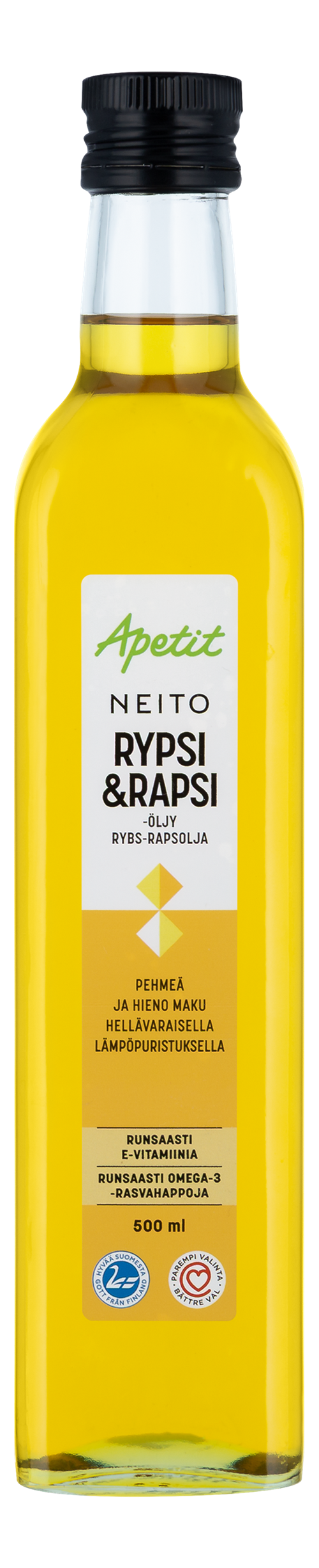 Apetit Neito Puristettu pehmeä ja hieno rypsi&rapsiöljy 500 ml
